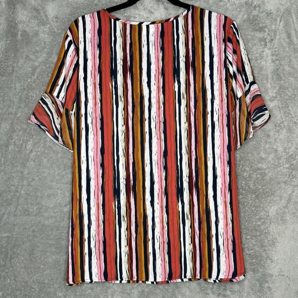Van Heusen XL Shirt Top Pink Striped Flutter Short Sleeve Keyhole Scoop Neck - Picture 7 of 8